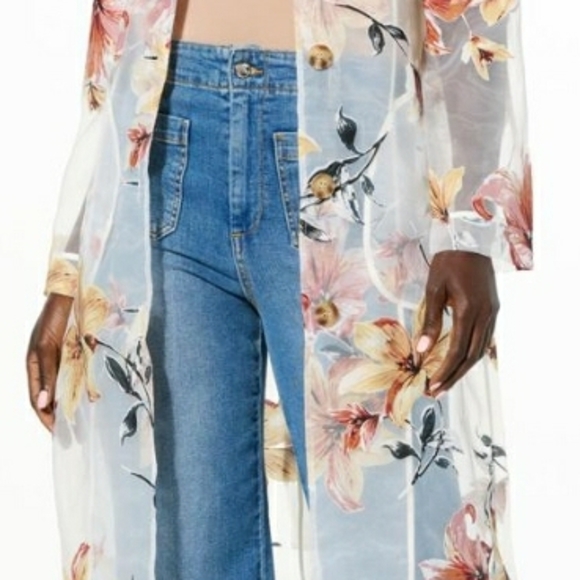 Kathy Ireland Floral Organza Trench Coat - Picture 3 of 4